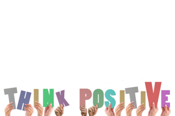 Cropped hands holding colorful alphabets forming think positive
