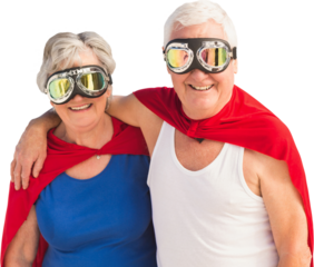 Senior man and woman standing with arm around