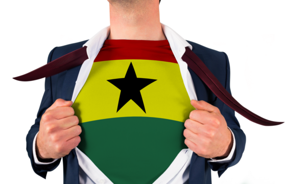 Businessman opening shirt to reveal ghana flag - Powered by Adobe