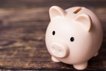 piggy bank on table background. Finance and Investment Content