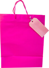 Pink empty shopping bag with price tag