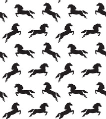 Vector seamless pattern of hand drawn sketch black dressage horse jumping isolated on white background