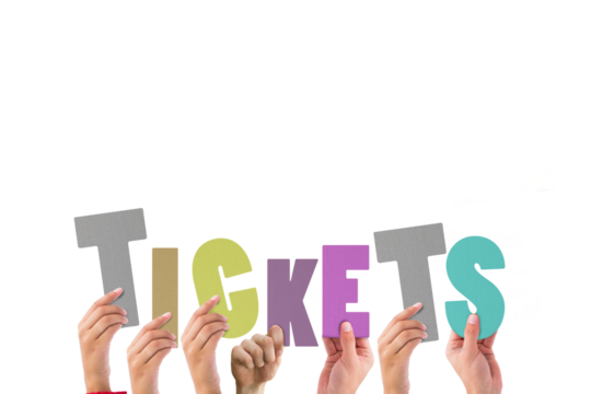 Cropped hands holding colorful alphabets forming tickets