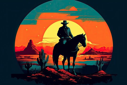 silhouette of a cowboy on horseback in the sunset