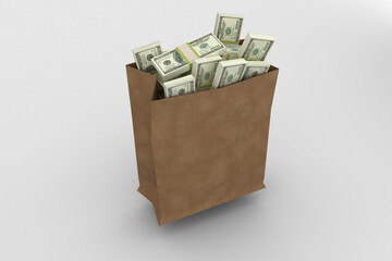 Paper bag full of dollars