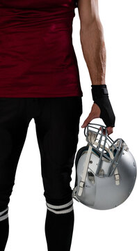 Cropped image of American football player with helmet