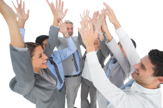 Business people raising their arms 