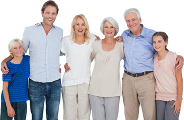 Fototapeta premium Multi-generation family standing against white background
