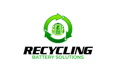 Illustration vector graphic of battery recycling, eco green recycling logo design template