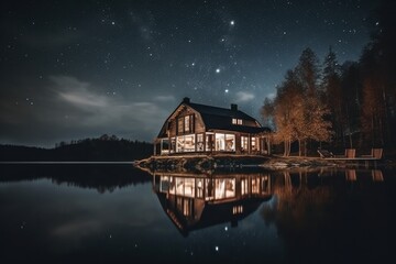 Fototapeta premium house on the river made with generative ai