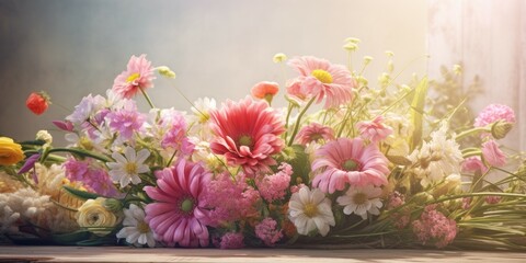 Bright, assorted flowers in Mother's Day spring banner