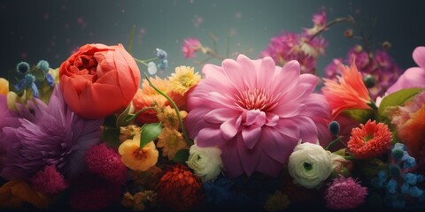 Fototapeta premium Bright, assorted flowers in Mother's Day spring banner