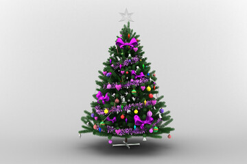 Christmas tree with decoration against gray background