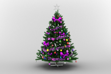 Christmas tree with decoration against gray background