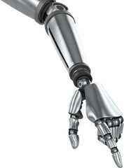 Close up of metallic robotic arm pointing