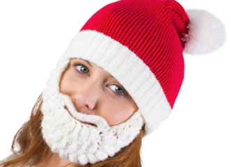 Pretty redhead in santa hat and beard