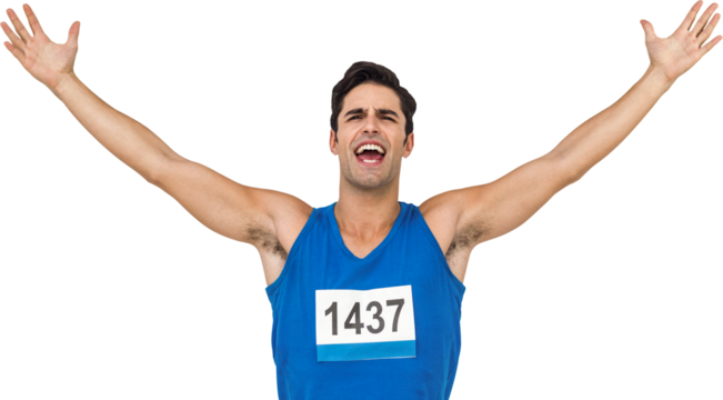Cheerful athlete man screaming - Powered by Adobe