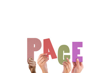 Colorful alphabet spelling page held up by people 