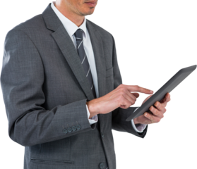 Midsection of sophisticated businessman using digital tablet