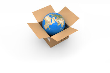 Vector image of globe in cardboard box