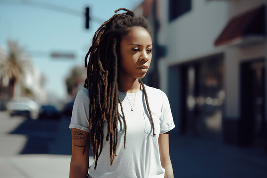 Portrait of a black woman on the street (AI Generative)