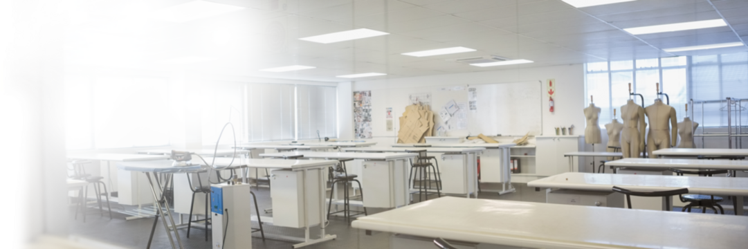 Worktables and mannequins in office
