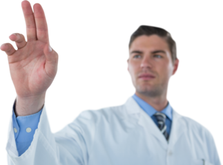 Focused doctor touching transparent interface