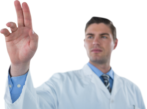 Focused doctor touching transparent interface
