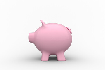 Side view of pink piggy bank