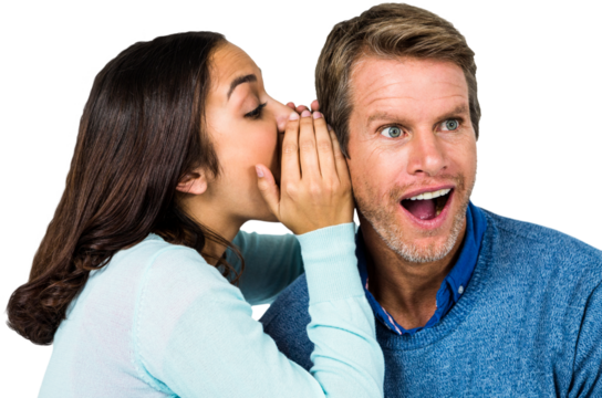 Woman whispering secret with man - Powered by Adobe