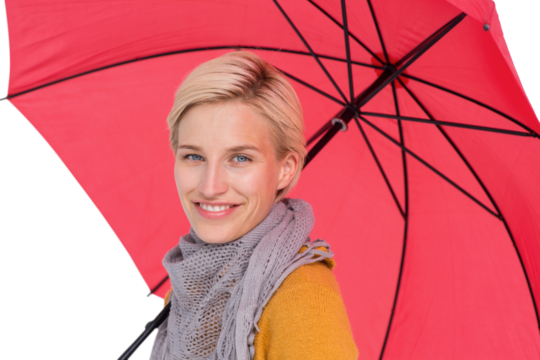 Smiling woman holding an umbrella