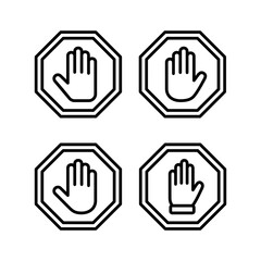 Obraz premium Stop icon vector illustration. stop road sign. hand stop sign and symbol. Do not enter stop red sign with hand