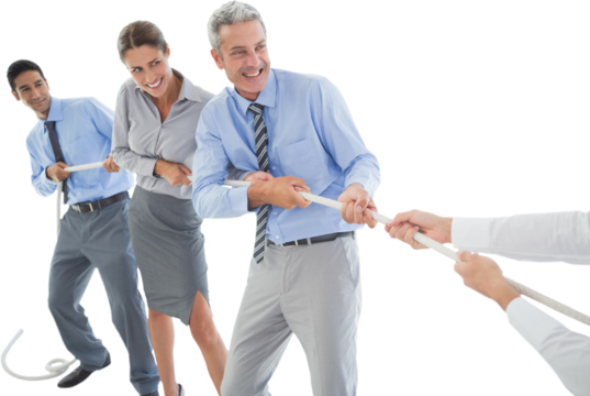 Business people pulling rope