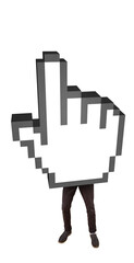 Pixelated cursor with man against white background