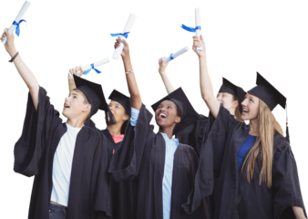 Happy students holding degree