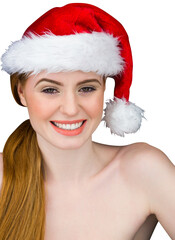 Fototapeta premium Pretty girl in santa costume smiling at camera