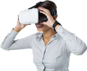 Female executive using virtual reality headset