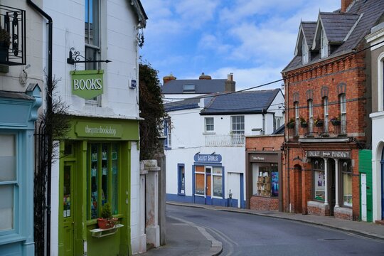 Quaint old shops in the seacoast town of Dalkey, Ireland