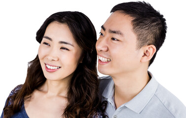 Cheerful couple looking away