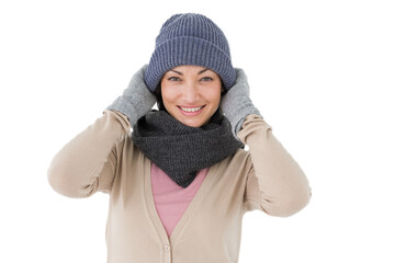 Smiling brunette wearing warm clothes