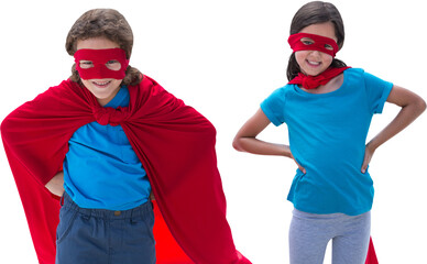 Siblings playing together while disguise as superhero