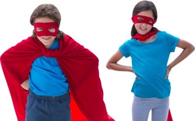 Siblings playing together while disguise as superhero