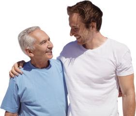 Adult son hugging his old father