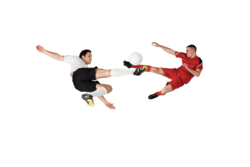 Football players tackling for the ball