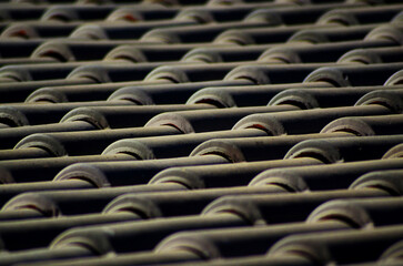 Pattern of gray roof tiles closeup and slanted angle