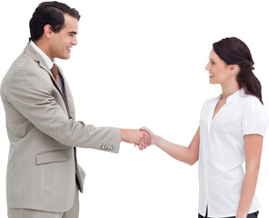 Happy business partners shaking hands