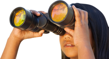 Fototapeta na wymiar Cute little girl looking through binoculars 