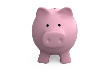 Pink piggy bank over white background