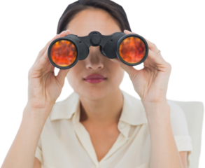 Closeup of a businesswoman looking through binoculars