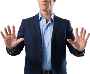 Businessman touching the invisible screen